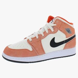 Big Kids Jordan 1 MID SE. Orange suede